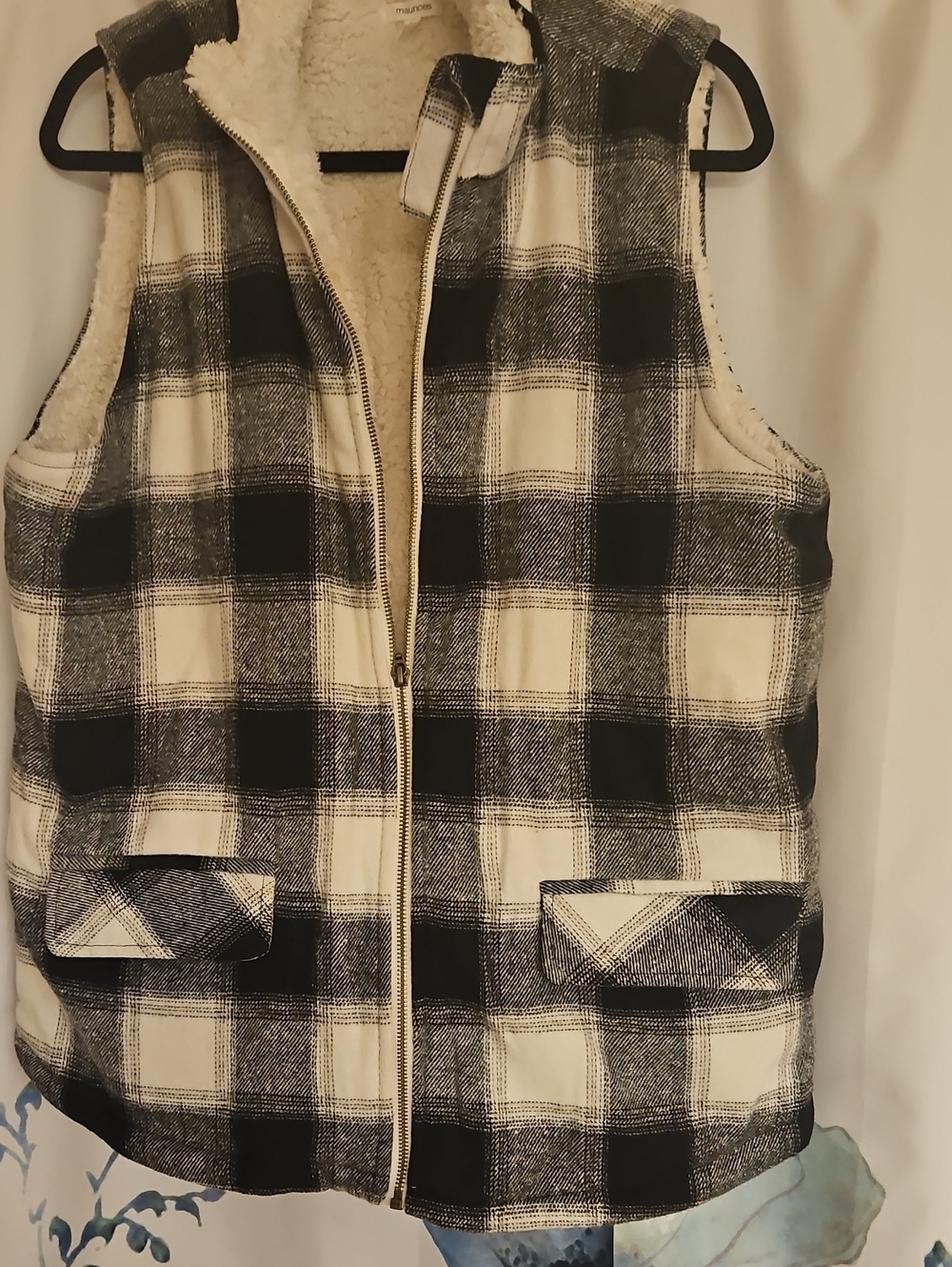 Maurices Black & White Plaid Sherpa-Lined Vest